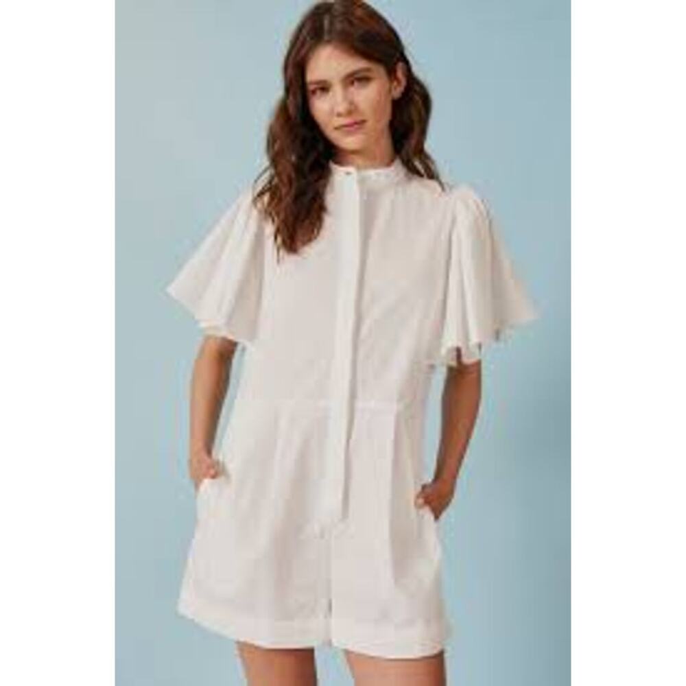 DELUC Minor Flutter Sleeve Romper White Cotton M NWT  Coastal Bridal